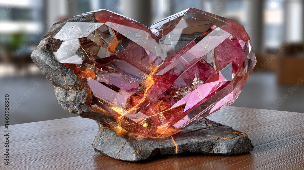 Pink Crystal Heart Gemstone on Rock Minimalist Clean Elegant Luxury