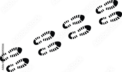 Black and white footprint trail icon symbol simple minimalist design concept with white background