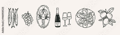 Hand drawn mediterranean food elements