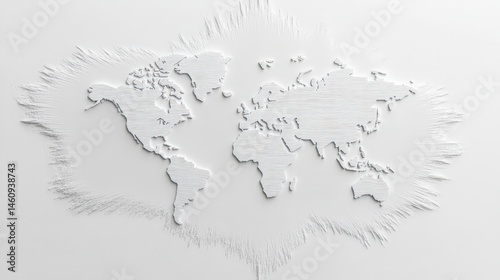Obraz na płótnie 3D World Map Relief Global Minimalist Design White Texture Background w salonie