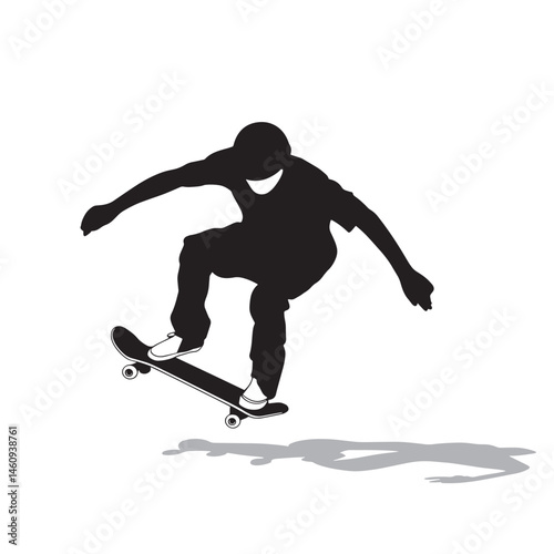 Man jumping on a ride skateboard vector art illustration