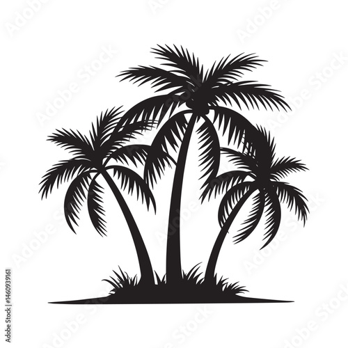 Palm Trees Silhouette On Tropical Island vector illustration