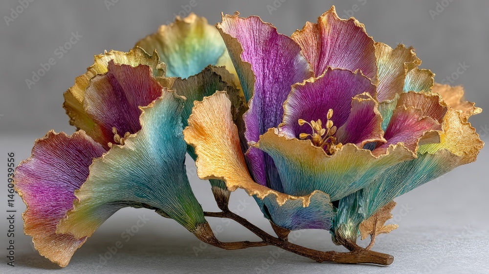 Iridescent Rainbow Flowers Minimalist Botanical Art Closeup
