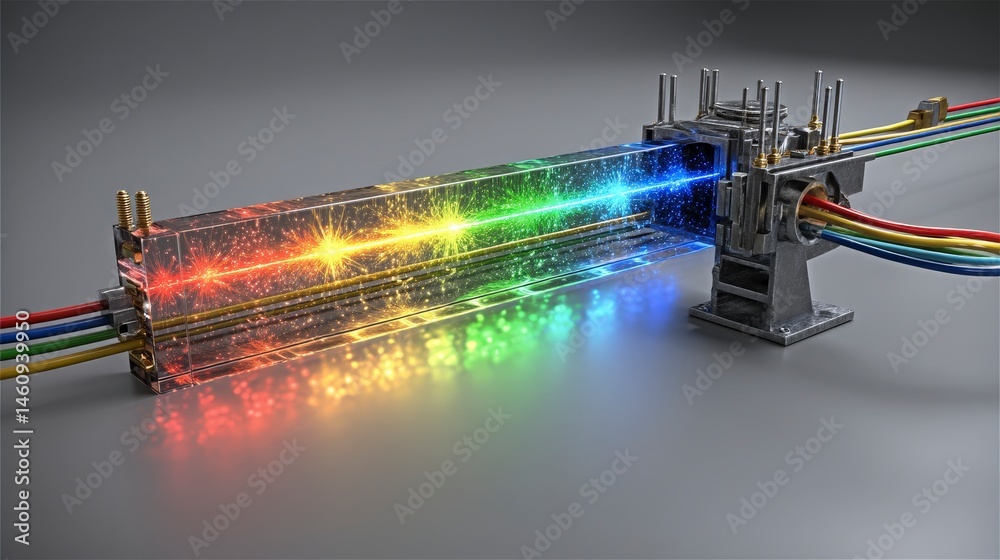 Abstract Rainbow Light Spectrum in Glass Tube Glowing Energy Technology Science Innova