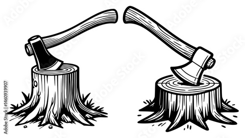 Axe Stuck in Tree Stump.