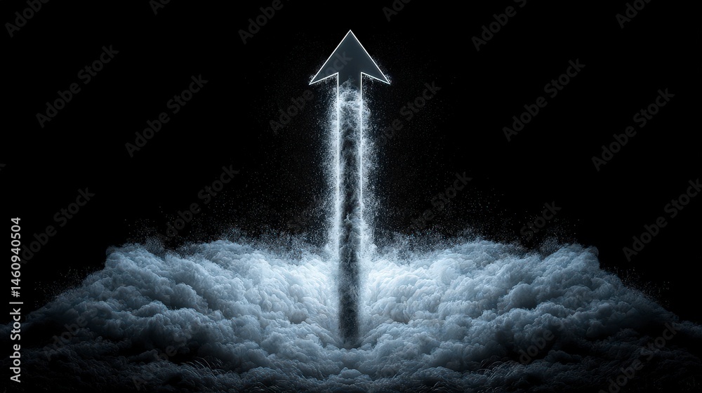 Abstract Upward Arrow Breaking Through Clouds Growth Success Rise Concept