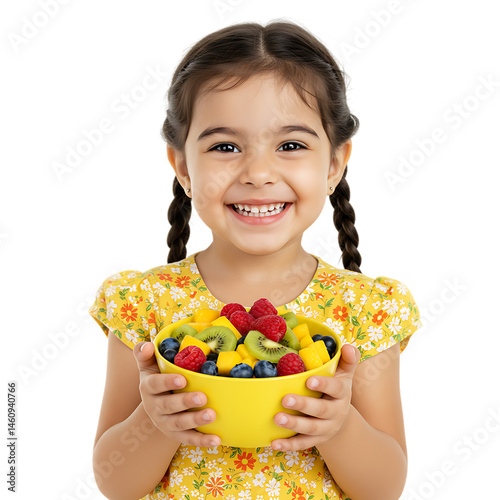 little girl eating fruit salad