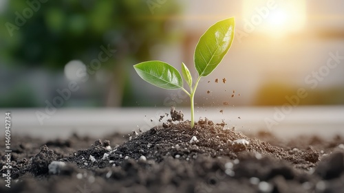 New Life: Green Sprout Growing in Soil sprout soil green seedling growth new life beginning plant ai