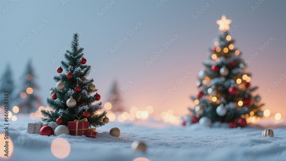 Obraz premium background with christmas tree and gifts.