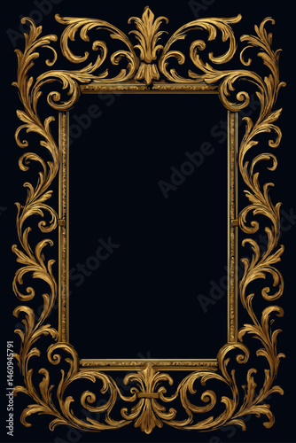 Luxury Ornate Gold Vintage Frame on Black Background