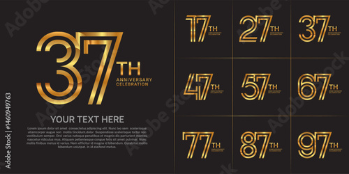 Anniversary logo set with double line number style. golden color can be use for special moment