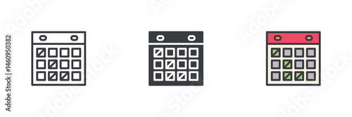 Calendar grid with marked days different style icon set