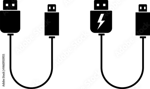 USB cable type icon. charging port sign. Electronic device input cords. internet charging wires
