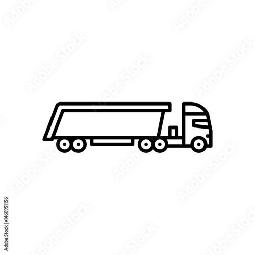 dump truck with trailer outline icon. dump truck black line illustration.