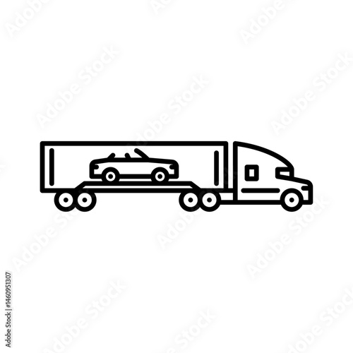 car hauler outline icon. car trailer black line illustration.