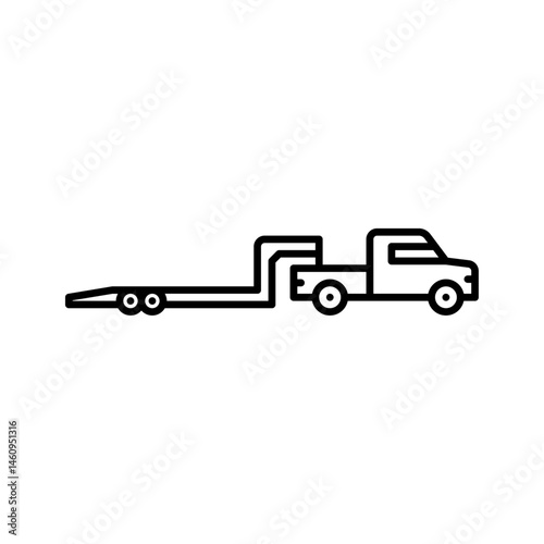 truck with gooseneck trailer outline icon. pick up truck black line illustration.