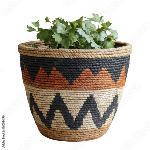 Wallpaper Mural Decorative woven basket planter with green plant home decor african design boho style interior design container on transparent background Torontodigital.ca