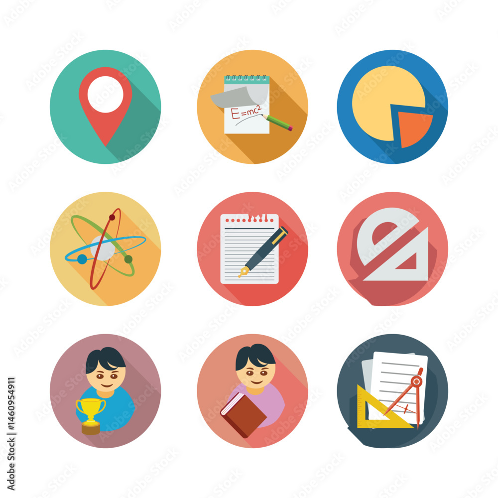 Education And Learning Icon Set Vector Illustration In Flat Style For Design Elements Education And Learning Icon Set Vector Illustration In Flat Style For Design Elements