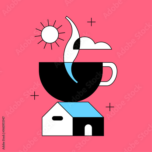 Coffee Cup Illustration with house