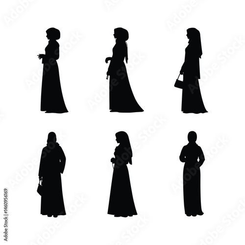Silhouettes of Muslim Women in Various Attire Vector