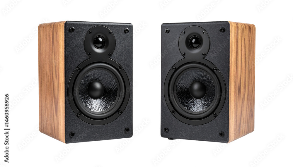 Fototapeta premium dark gray and light wood audio speaker isolated on solid white background Png