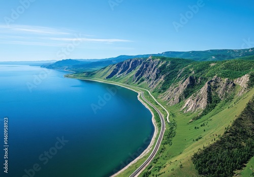 Scenic lake and mountain road