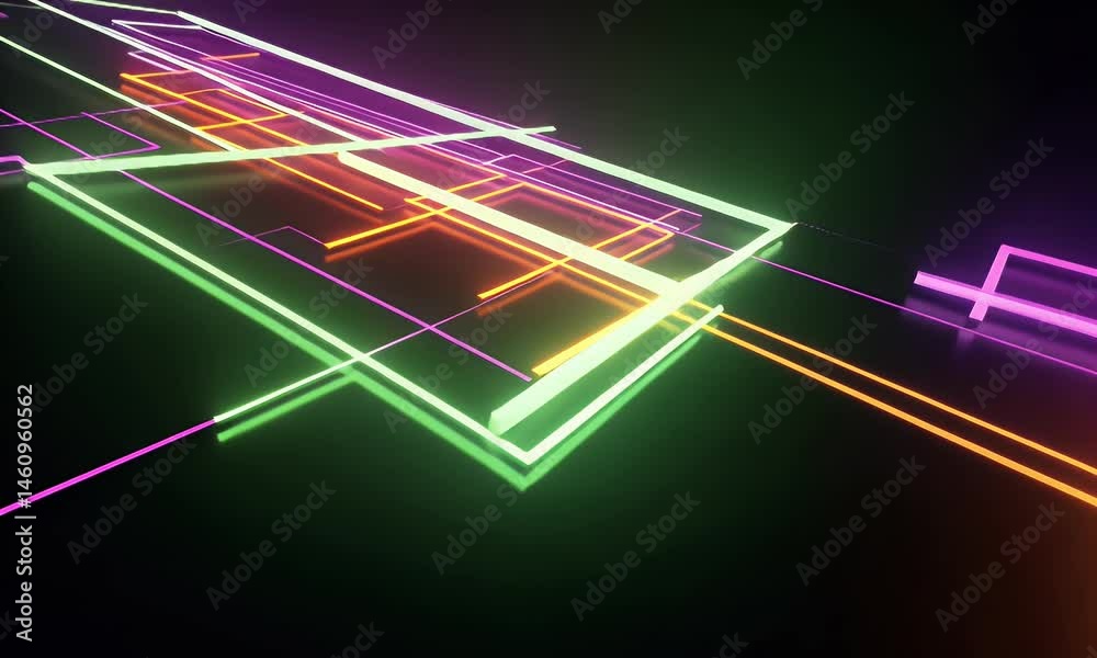 Abstract neon lines in geometric patterns