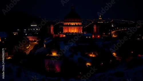 Majestic illuminated architecture dominates Budapest's night cityscape panorama photo