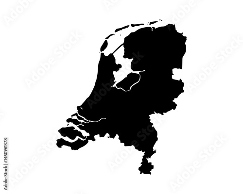 Netherlands Black Silhouette Map Illustration