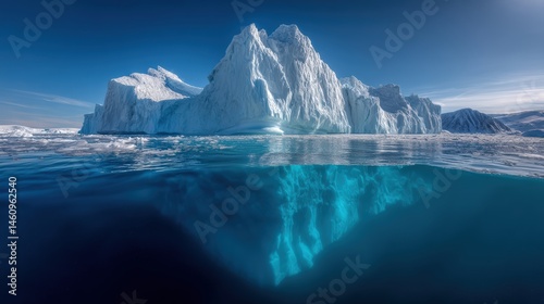 Wallpaper Mural Majestic iceberg floating in clear blue Arctic waters with its massive submerged portion visible beneath the surface. Torontodigital.ca