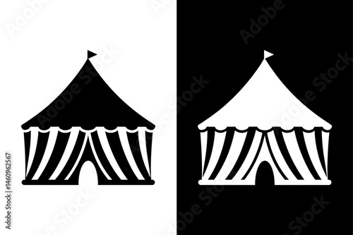 Circus Tent Silhouette Vector Icon Black and White Carnival Style.