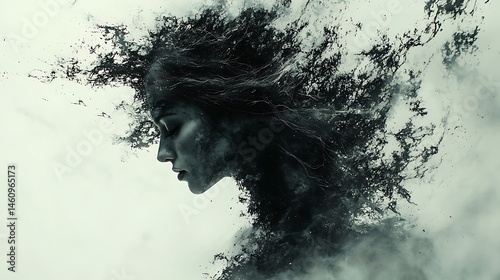 Ethereal disintegration Woman dissolving into smoke