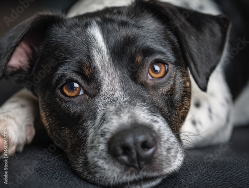 Close-up portrait of a mixed breed dog.