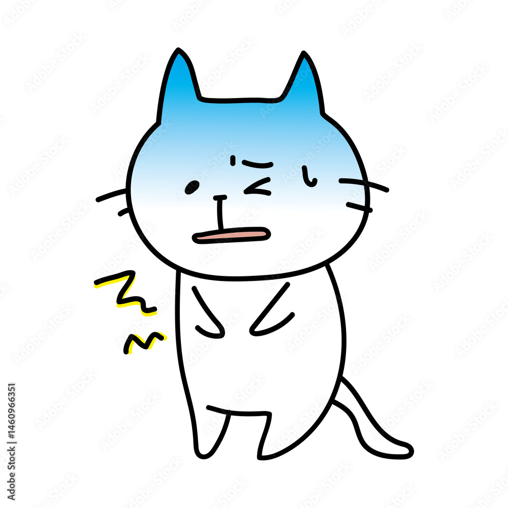 腹痛に苦しむ白い猫 腹痛に苦しむ白い猫