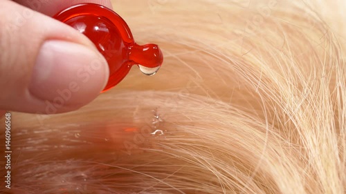 Applying capsule oil, hair mask, vitamin serum gel, keratin, protein treatment