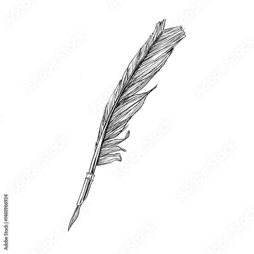 feather quill pen vector line art hand drawn illustration