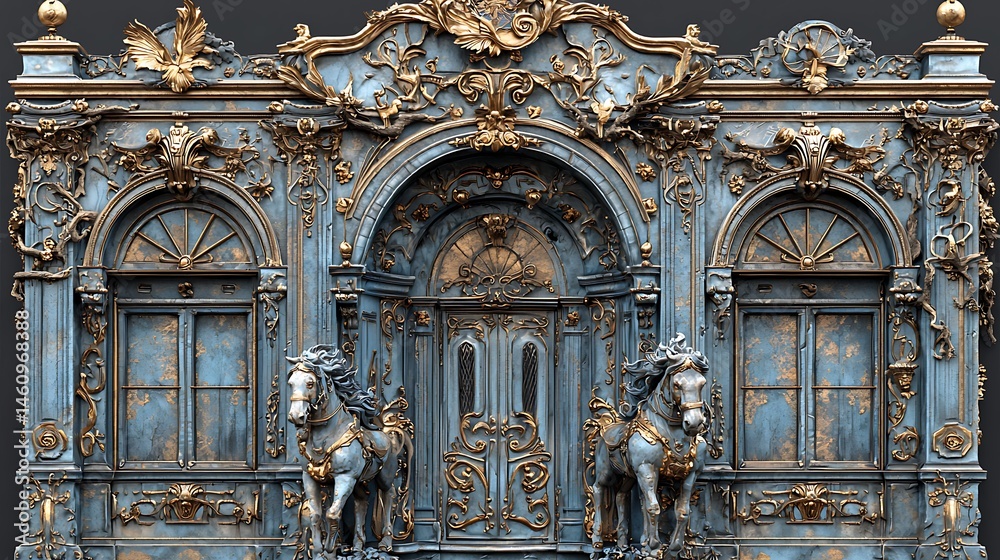 Fototapeta premium Ornate building facade with horse statues