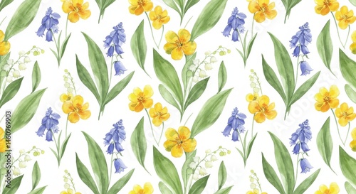Delicate floral pattern in yellow and blue.