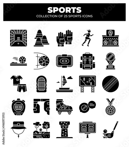 Collection of 25 Sports Icons. A Visual Guide to Various Sports and Their Equipment