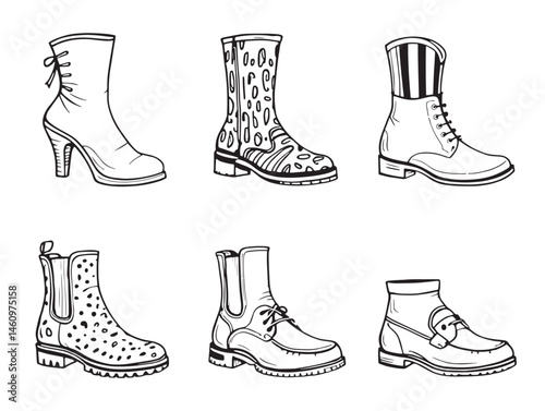 Elegant Dress Boots Art Line Drawing for Fashion Illustrations