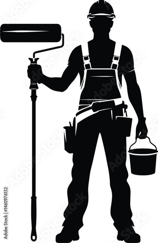 Construction worker painter silhouette Vector Illustration isolated on a white background