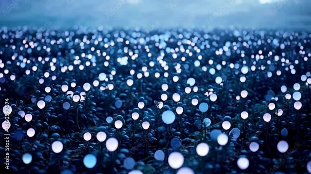 Beautiful glowing blue light dots across dark field seamless looping 4k time-lapse animation video background
