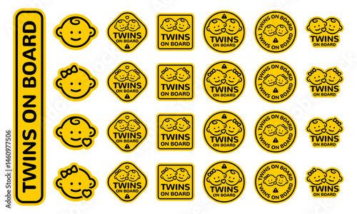 A Collection of Twins on Board Sticker in Black and Yellow