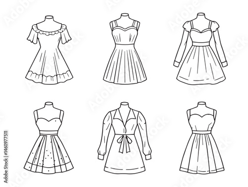 Caress Sketch Dress Line Art for Chic Fashion Line Illustration