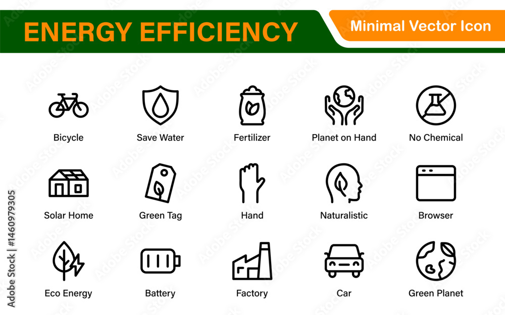 Modern Green Technology Sustainability Icons – Outline, Line Art, and Vector Illustrations for Clean Energy, Recycling, Nature Conservation, and Digital UI