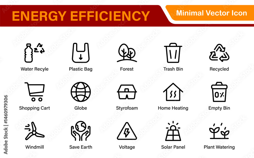 Modern Green Technology Sustainability Icons – Outline, Line Art, and Vector Illustrations for Clean Energy, Recycling, Nature Conservation, and Digital UI