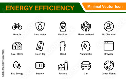 Modern Green Technology Sustainability Icons – Outline, Line Art, and Vector Illustrations for Clean Energy, Recycling, Nature Conservation, and Digital UI