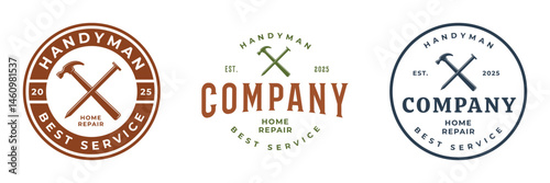 set vintage hammer with nail logo vector illustration badge design, home repair, carpentry logo
