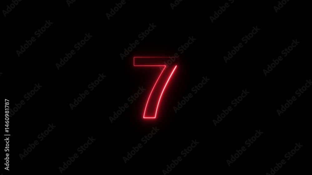 Number text glowing neon icon. Abstract Neon Number of 7 shining on black background. Number text glowing neon icon. Abstract Neon Number of 7 shining on black background.