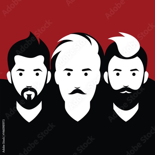 Three Men with Different Hairstyles and Facial Hair